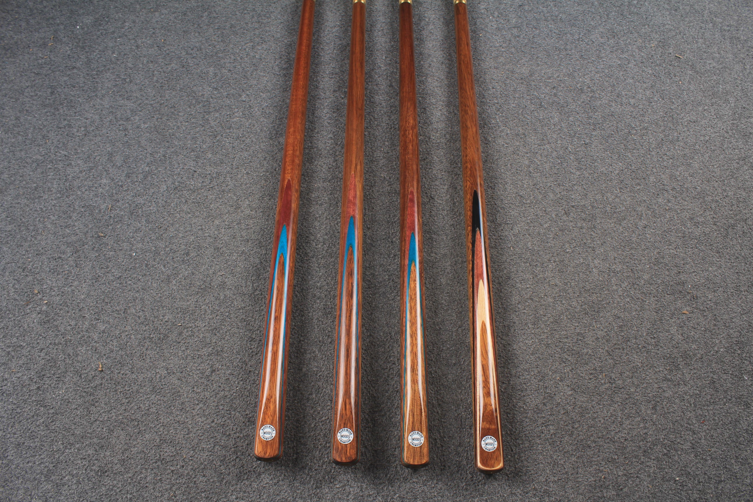 WOODS CUES, 1/2 handmade ash 57" snooker / pool cue #1698-#1701