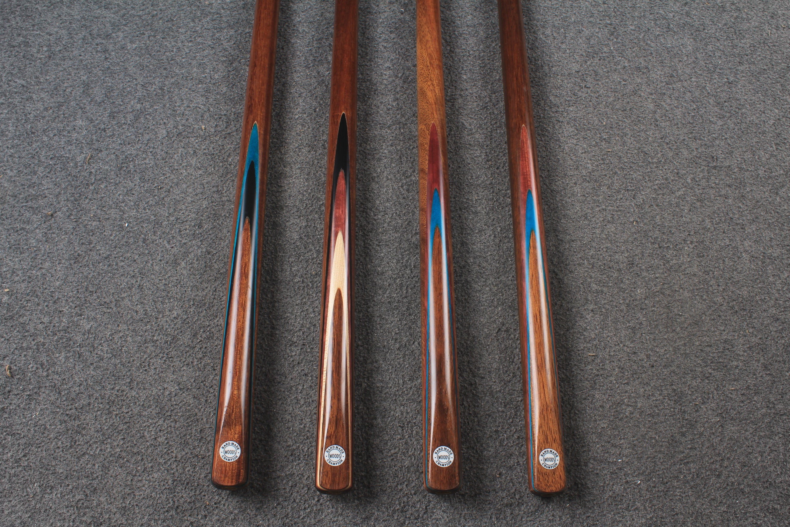 WOODS CUES, 1/2 handmade ash 57" snooker / pool cue #1708-#1711