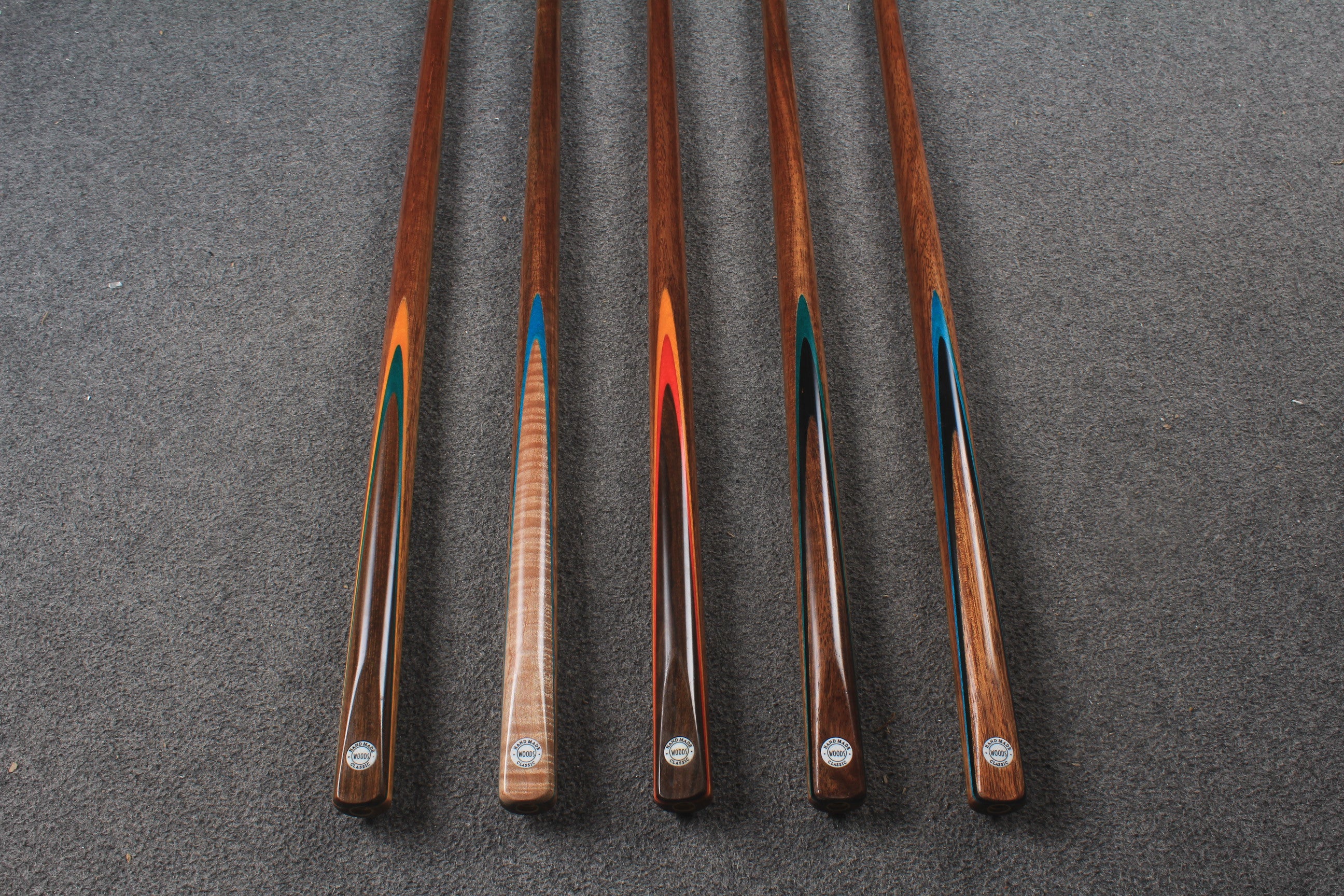 WOODS CUES, 1/2 handmade ash 57" snooker / pool cue #1712-#1716